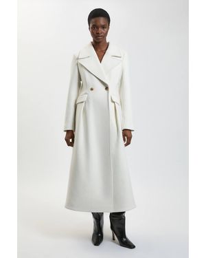 Karen Millen Wool Tailored Flared Skirt Midi Coat - White