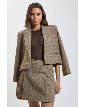 Karen Millen Wool Check Pleat Mini Skirt - Brown
