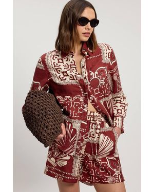 Karen Millen Linen Viscose Tile Print Woven Shirt - Red