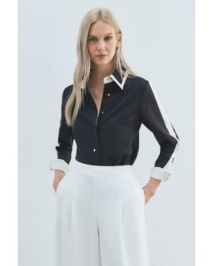 Karen Millen Forever Colour Block Twill Woven Shirt - Black