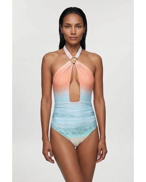 Karen Millen Sunset Placement Print Swimsuit - Blue