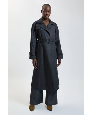 Karen Millen Tailored Denim High Neck Belted Trench Coat - Blue