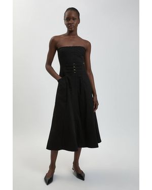 Karen Millen Denim Bandeau Corset Detail Midi Dress - Black