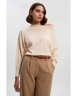 Karen Millen Cashmere Blend Off The Shoulder Knit Top - Natural
