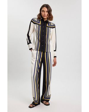 Karen Millen Contrast Stripe Twill Woven Wide Leg Trouser - Blue