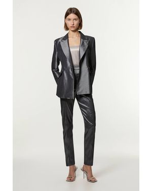 Karen Millen Fluid Tailored Metallic Straight Leg Trousers - Black