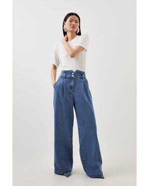 Karen Millen Denim Wide Leg Trousers - Blue