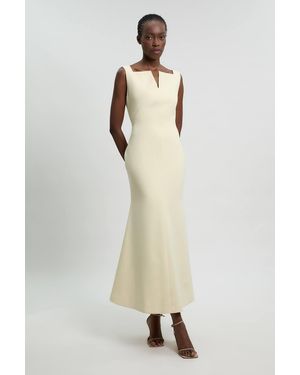 Karen Millen Compact Stretch High Neck Clean Pencil Midi Dress - Natural