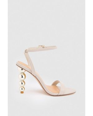 Karen Millen Leather Heel Detail Strappy Sandal - Natural
