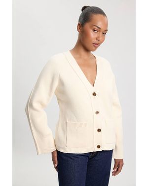 Karen Millen Plus Size Cotton Knitted Button Cardigan Jumper - Natural