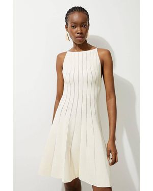 Karen Millen Viscose Blend Sheer Detail Knit Flippy Mini Dress - Natural