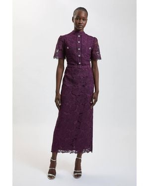 Karen Millen Lace Pocket Detail Midi Dress - Purple