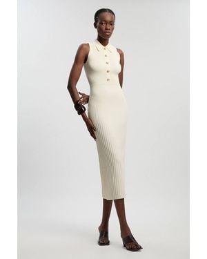 Karen Millen Rib Knit Military Sleeveless Midi Dress - White
