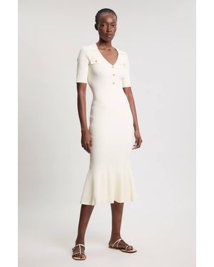 Karen Millen Military Trim Rib Knit Collared Maxi Dress - Natural