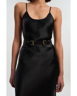 Karen Millen Double Buckle Leather Belt - Black
