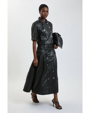 Karen Millen Faux Leather Pleated Full Skirt - Black