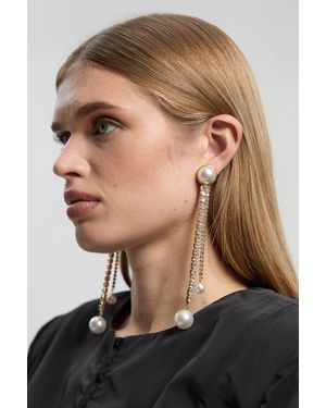 Karen Millen Tone Pearl Double Drop Earrings - Metallic