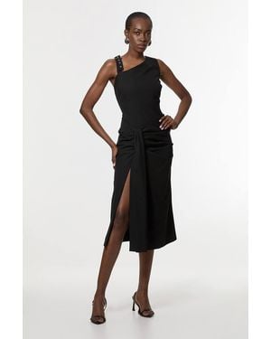 Karen Millen Tailored Asymmetric Neck Strappy Detail Dress - Black