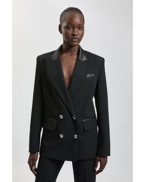Karen Millen Compact Stretch & Satin Mix Tux Tailored Jacket - Black