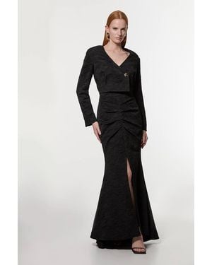 Karen Millen Crinkle Satin Button Front Cropped Tailored Jacket - Black