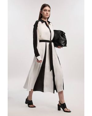Karen Millen Petite Colour Block Fluid Tencel Woven Maxi Shirt Dress - Natural