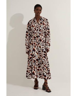 Karen Millen Premium Viscose Linen Woven Shirt Dress With Buckle Belt - Natural