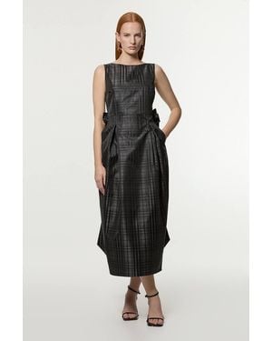 Karen Millen Petite Taffeta Check Bow Detail Tailored Maxi Dress - Black