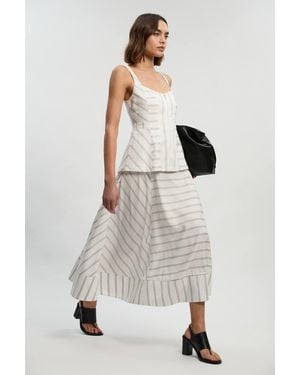 Karen Millen Petite Bold Stripe Cotton Strappy Peplum Woven Maxi Dress - White