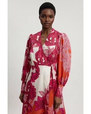 Karen Millen Petite Baroque Balloon Sleeve Maxi Dress - Red