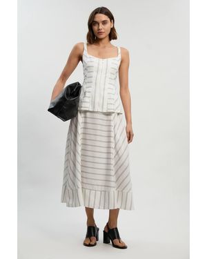 Karen Millen Bold Stripe Cotton Strappy Peplum Woven Maxi Dress - White