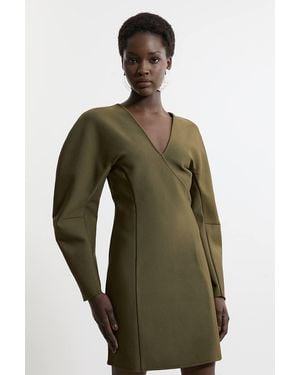 Karen Millen Figure Form Bandage Knit Round Sleeve Mini Dress - Green