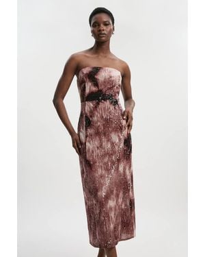 Karen Millen Petite Ombre Sequin Woven Midi Dress - Red