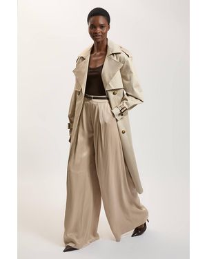 Karen Millen Satin Viscose Woven Trousers - Natural