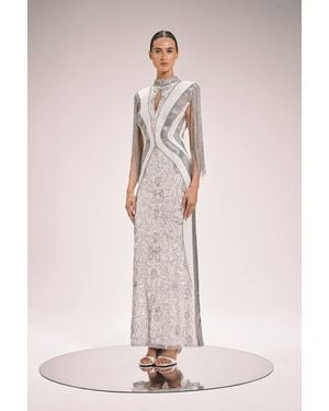 Karen Millen Premium Embellished Tassel Sleeve Woven Maxi Dress - Pink