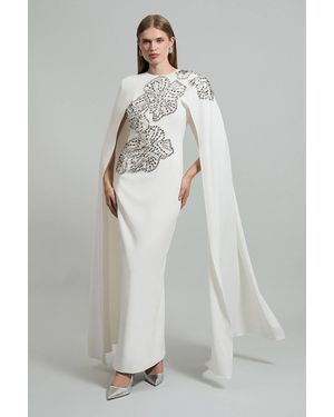 Karen Millen Petite Placed Floral Crystal Embellished Tailored Drama Cape Maxi Dress - Grey