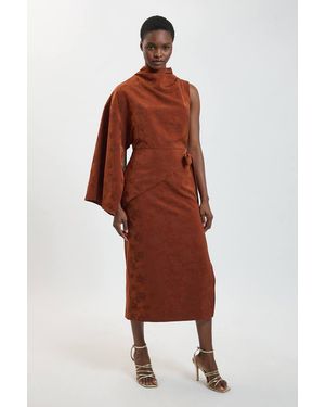 Karen Millen Jacquard Cowl Neck Cape Sleeve Midi Dress - Red