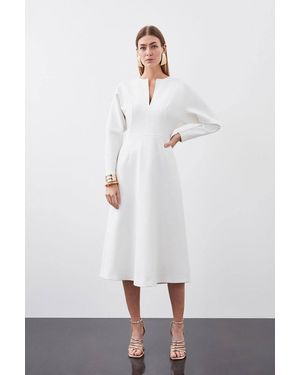 Karen Millen Structured Crepe Tailored Keyhole Rounded A Line Midaxi Dress - White