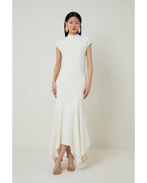Karen Millen Textured Jersey Dramatic Hem Maxi Dress - Natural