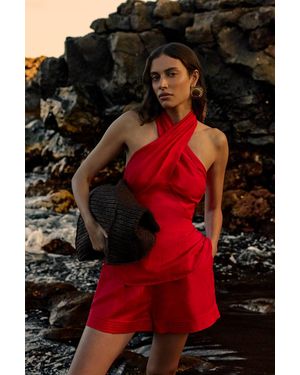 Karen Millen Viscose Linen Woven Shorts - Red