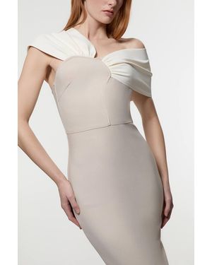 Karen Millen Petite Figure Form Bandage Asymmetric Strap Midi Dress - Natural