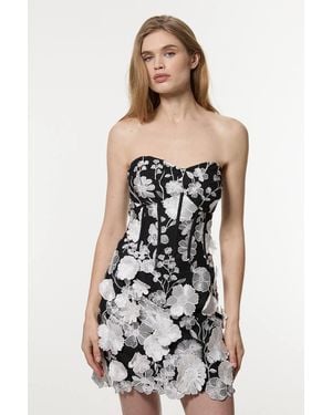Karen Millen Floral Applique Structured Woven Mini Dress - White