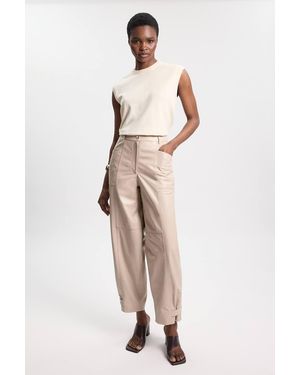 Karen Millen Leather Barrel Leg Trouser - Natural