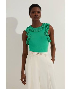 Karen Millen Ruffle Trim Knitted Top - Green