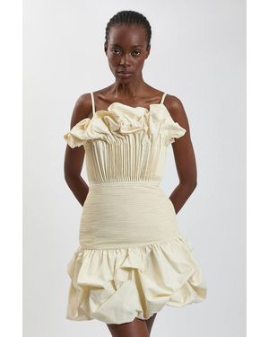 Karen Millen Taffeta Ruffle Detail Mini Dress - Natural