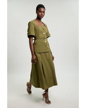 Karen Millen Viscose Blend Tailored Full Skirt - Green