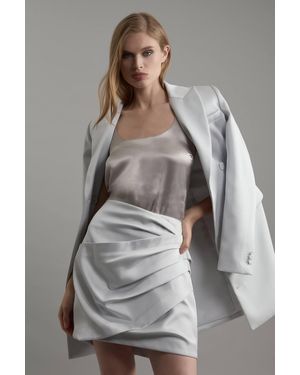 Karen Millen Structured Viscose Satin Tailored Ruched Mini Skirt - Grey