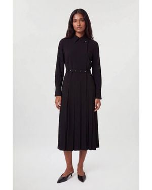 Karen Millen Tailored Crepe Pleated Kilted Midi Dress - Black