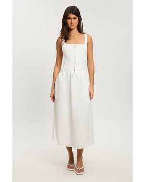 Karen Millen Petite Tailored Cotton Sateen Full Midi Dress - White