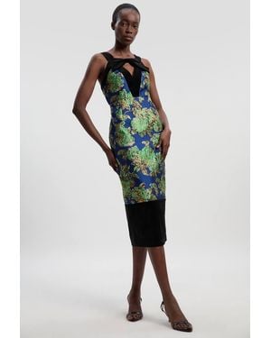 Karen Millen Velvet And Jacquard Contrast Strappy Tailored Midi Dress - Green