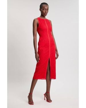 Karen Millen Lace Sleeveless Woven Midi Dress - Red